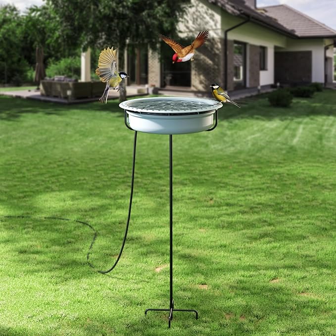 Heated Bird Bath for Winter, Outdoor Pedestal Standing Birdbath with Automatic De-icer, Electric Water Bowl for Outside Gardens, Deck, Yard