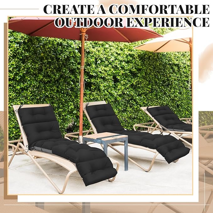 Kigley 2 Pcs Chaise Lounge Cushions 75 x 22 x 5 Inches Soft Lounge Chair Cushion Spring/Summer Seasonal Replacement for Outdoor Indoor Home Office (Black)