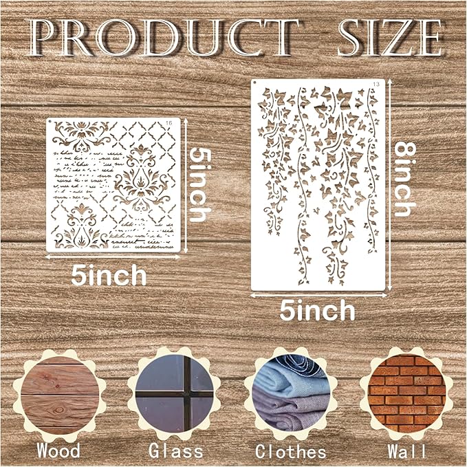 Cubist Mixed Media Layering Stencils for Painting on Wood, Texture Demask Leaf Tree Brick Striped Background Pattern Stencils for Crafts Wall Shoe Cards Canvas Furniture (Texture)