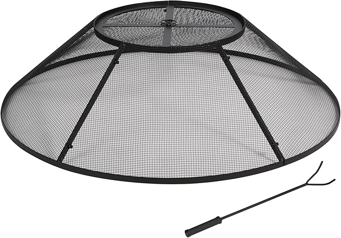 Lineslife Fire Pit Spark Screen 36 Inch with Top Cover Round, Heavy Duty Collapsible Outdoor Fire Pit Mesh Screen, Metal Fire Pit Top Lid with Ring Handle for Patio Backyard, Black