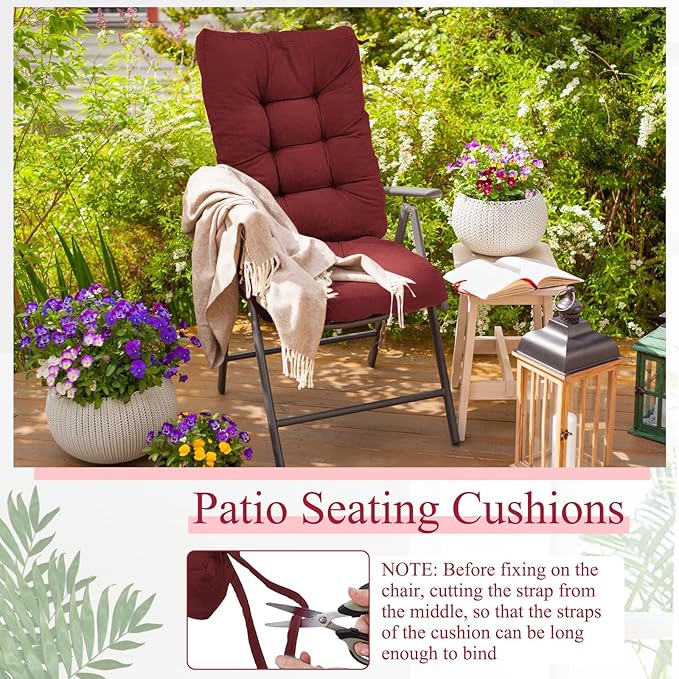 Juexica 4 Sets Outdoor Patio Chair Cushions Seat High Back Tufted Pillow Replacement Rocking Chair Cushions Pads for Patio Summer Seasonal Indoor Home Office (Ruby Red)