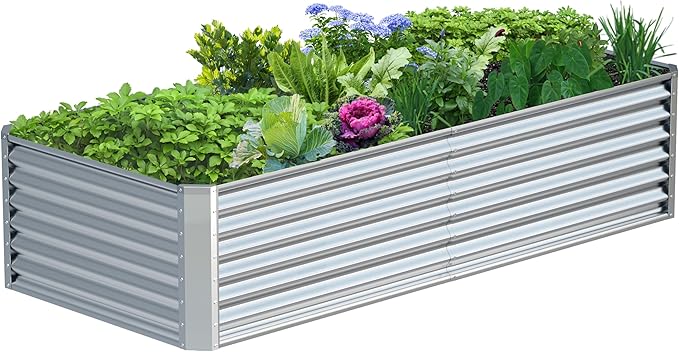 8x2x2FT Galvanized Raised Garden Bed Kit, Galvanized Planter Raised Garden Boxes Outdoor, Large Metal Raised Garden Beds for Vegetables-Silver