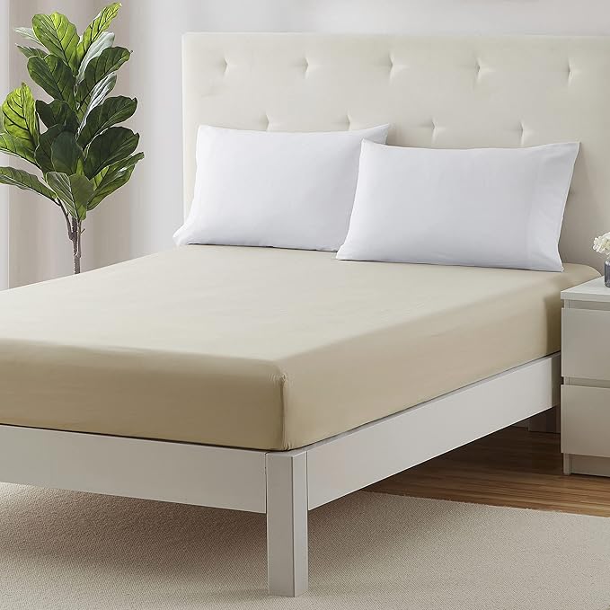 Clara Clark Fitted Sheet Twin Size, Super Soft Twin Fitted Sheet Only Fits up to 16 Inch Mattress - Wrinkle, Fade, Stain Resistant Twin Size Fitted Sheet - Cream Beige Fitted Sheet