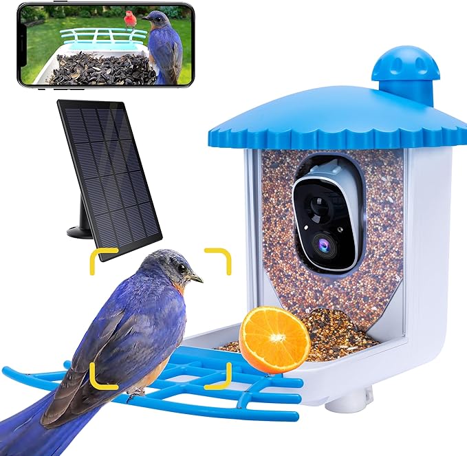 Bird Feeder with Camera, Equipped with 5000mAh Battery and Solar Panel, AI Bird Species Identification, 2K HD Video, Best Gift for BirdLovers