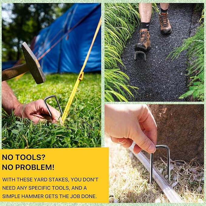 Landscape Staples 6inch,11Gauge Galvanized Lawn Staples, Sturdy Garden Stakes for Effortlessly Securing Weed Barrier Fabric,Ground Stabilization, and Tackling Outdoor Yard Work (6INCH, 100)