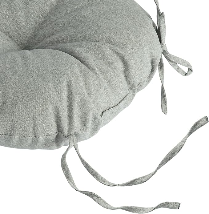Magpie Fabrics Outdoor 15"x15"x4" Round Bistro Seat Cushions with Ties Set of 2, Tufted Waterproof Patio Floor Chair Pads for Home Garden Balcony Kitchen Office Porch, Grey