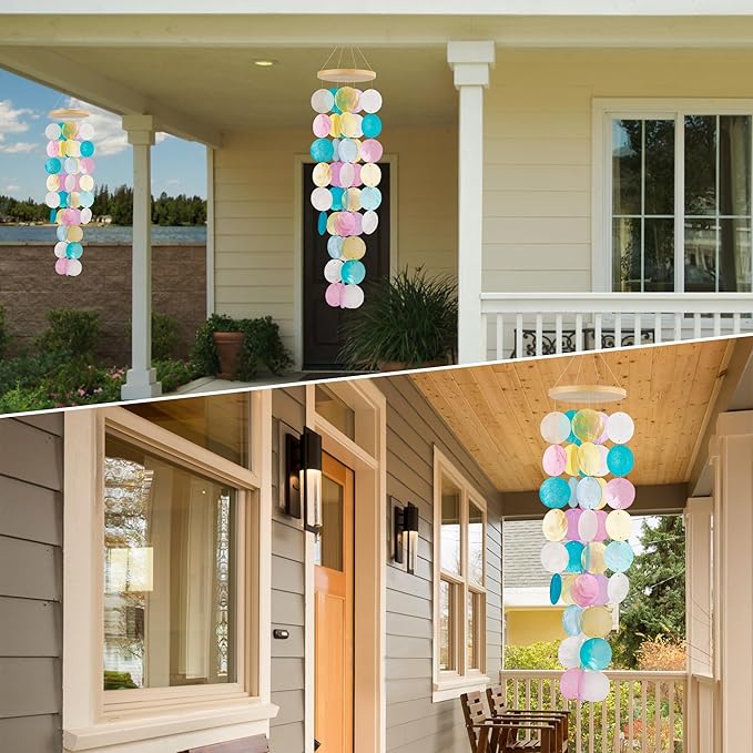 Wind Chimes for Outside - Handcrafted Capiz Shells Windchime Coastal Style Decor for Indoor/Outdoors, Garden Decor, Great Gift for Women, Wind Chimes Lovers and More (Candy Colorful)