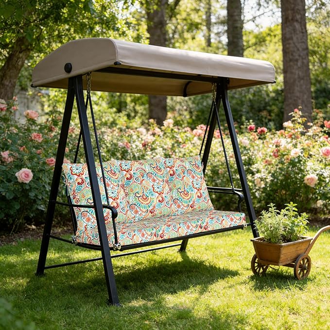 COZYVIDA Outdoor Dining Chair Cushion, Set of 2, 20" x 42",C0 Water-Resistant Breathable Polyester, UV-Resistant 1000+ Hrs, 30D Foam with Recycled Fiber Fill, YKK Zippers, Boho Paisley