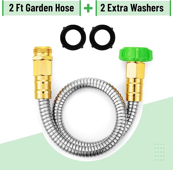 UNCO- Stainless Steel Metal Hose, 2 Feet, No Kink, Short Garden Hose Metal
