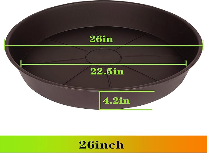 2 Pack of Plant Saucer 24 25 inch (23 Inch Base), Deep Heavy Duty Plastic Plant Saucers 25" Round, Flower Plant Trays for Indoors Outdoor, Plant Drip Tray for Planter 22-26" (Chocolate Brown)