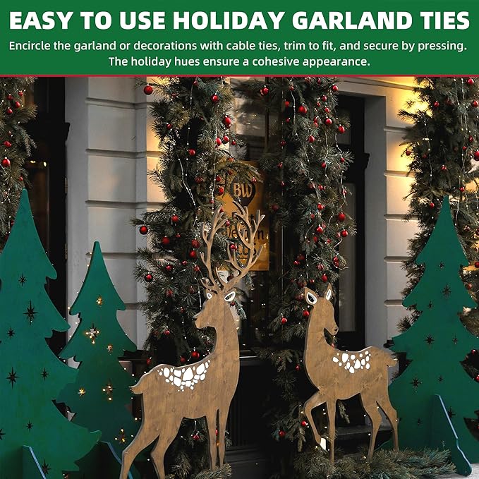 Garland Ties -Adjustable Christmas Decoration Ties for Lights, Stairs, Banister, Tree &Wreaths|Durable &Easy to Use|50ft Roll Cut to Custom Length|Holiday Décor Hanger for DIY Decorating|Green