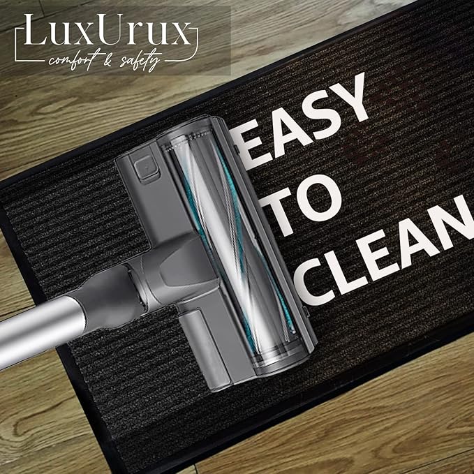 LuxUrux Durable Rubber Door Mat - Heavy Duty, Indoor/Outdoor, Easy to Clean, Waterproof, Low-Profile Entry Mat for Entry, Patio, Garage - High Traffic - 17'' x 30'', Striped Black Design