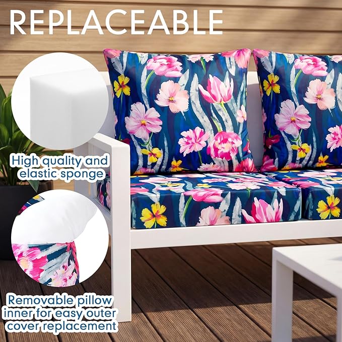 Hoteam 4 Set Outdoor Chair Patio Cushions Deep Seat Waterproof Chair Cushions 20 x 20 Inch for Patio Furniture Set Replacement Removable Seat and Back(Retro Flower)