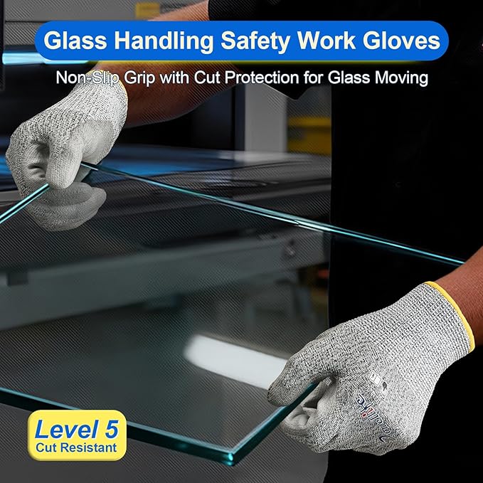 Dowellife 3 Pairs Level 5 Cut Resistant Work Gloves for Men and Women, PU Coated Breathable Gardening Gloves, Thin Flexible and Firm Grip for Mechanics and Fishing (Large, Grey)