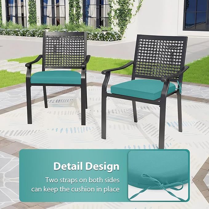 Outdoor Chair Cushions Set of 4, 17 x 16 Inch Patio Chair Cushions for Outdoor Furniture, Water Resistant, Non-Slip Ties(Teal)