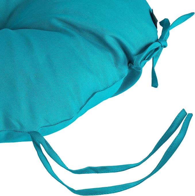 Magpie Fabrics Outdoor 15"x15"x4" Round Bistro Seat Cushions with Ties Set of 2, Tufted Waterproof Patio Floor Chair Pads for Home Garden Balcony Kitchen Office Porch, Teal
