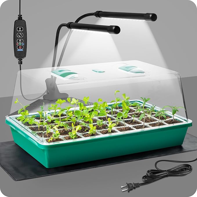 CARPATHEN Seed Starter Tray with Grow Lights and Heating Mat - 40 Cell Plant Germination Tray with 4.7" Humidity Dome Seed Starter Kit for Indoor Seed Starting and Propagation