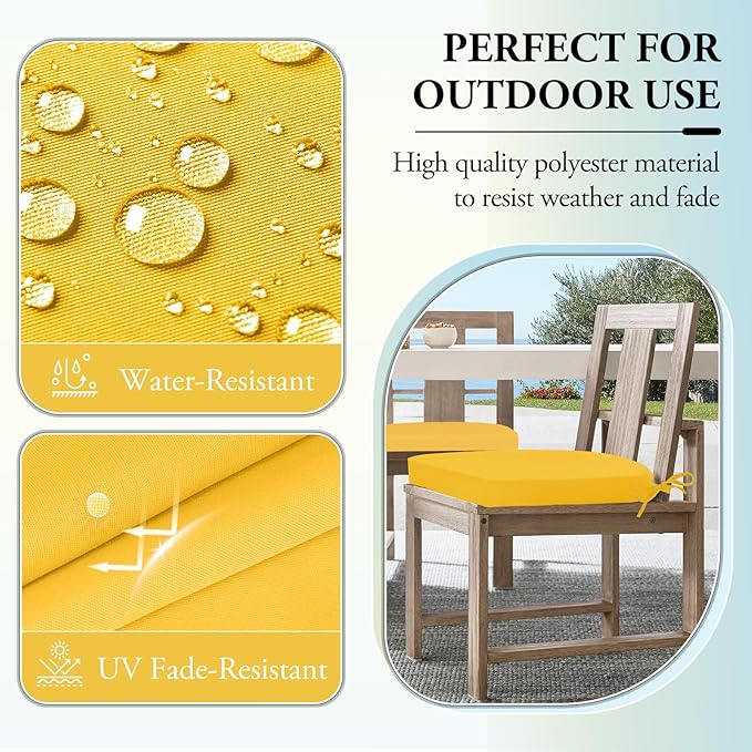 Wellsin Outdoor Chair Cushions for Patio Furniture - Patio Chair Cushions Set of 4 - Water Resistant Round Corner Outdoor Seat Cushions 17"X16"X2", Yellow