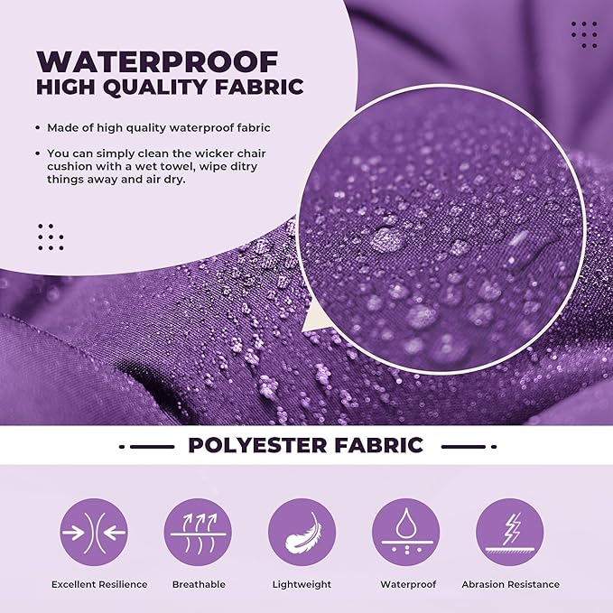 Wicker Chair Cushions, Waterproof Outdoor Loveseat Cushions for Patio Furniture, 3 Pieces Wicker Furniture Cushions, 1 Loveseat and 2 U-Shaped Cushions, Purple