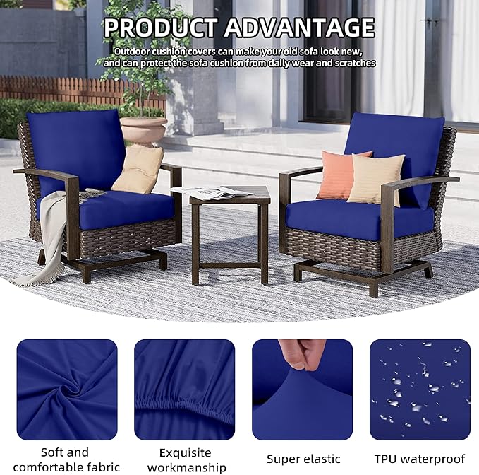 8Pcs Outdoor Cushion Covers, Patio Cushion Covers,Stretch Elastic Slipcovers, Replacement Washable & Reusable Furniture Protector for Patio Couch (Lake Blue,Cover Only)