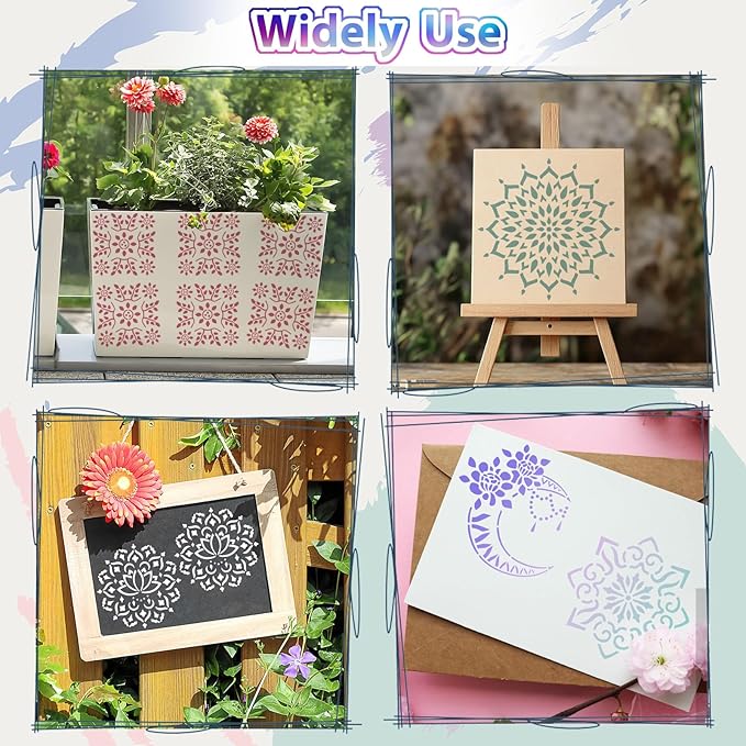 20 Pcs 4x4'' Mandala Stencils for Painting on Wood, Floor, Wall, Tile Fabric, Reusable Furniture Stencils Painting Template Mandala Template for DIY Rock Art Projects Decoration