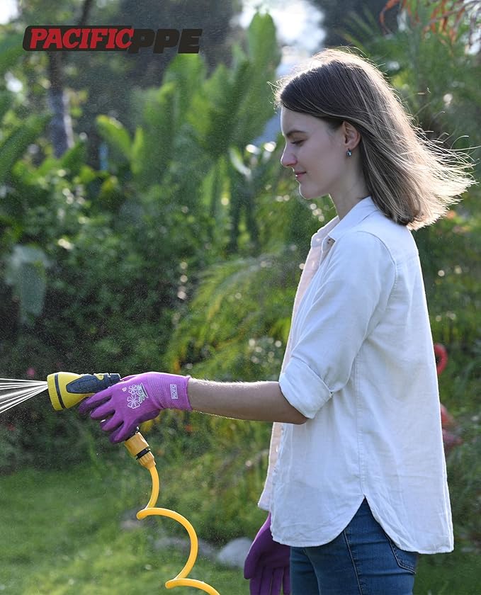 PACIFIC 3 Pairs Gardening Gloves for women, Rubber Coated Garden Gloves, Ladies Yard Work Gloves, Breathable, Purple & Yellow & Red, Medium