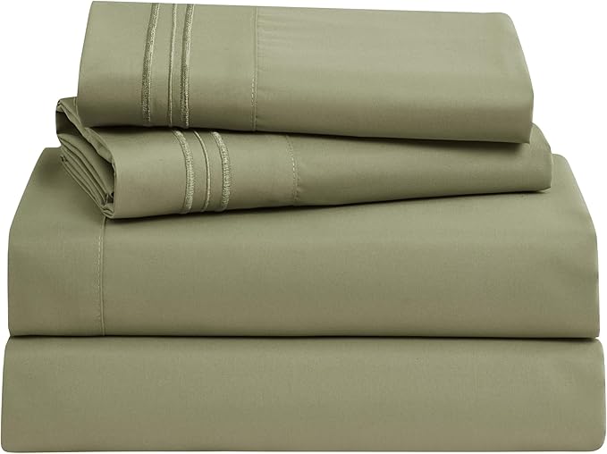 Clara Clark Bed Sheets, Premier 1800 Series 4 Piece Bed Sheet Set, Deep Pocket, Wrinkle, Fade, Stain Resistant, Luxury Soft Bedding Sheets & Pillowcases, Full, Sage Green
