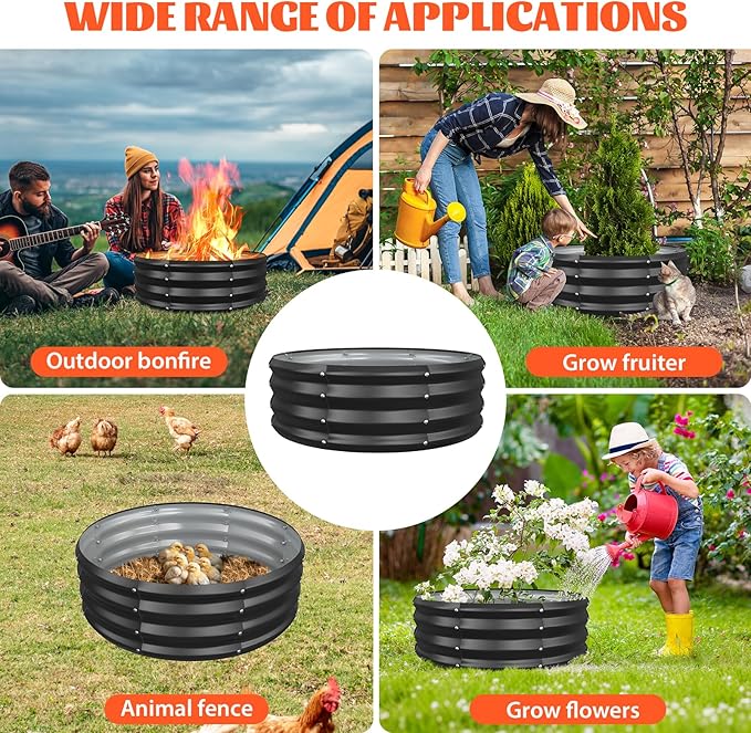 36 Inch Round Galvanized Fire Pit Ring/Fire Ring - Foldable and Perfect for Outdoor Gatherings and Campfires in The Yard/Garden/Park/Beach (Black+Gray, 3 FT Diameter+1 FT Tall)