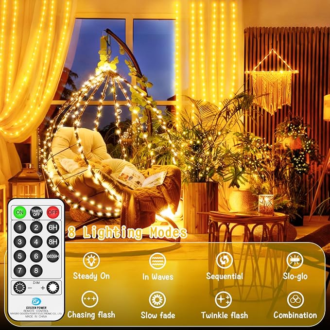 132 FT 400 LED Fairy Lights Plug in Christmas String Lights Outdoor Waterproof Twinkle Lights with Timer 8 Modes Memory for Holiday Wedding Party Tree Bedroom Garden Decorations-Warm White
