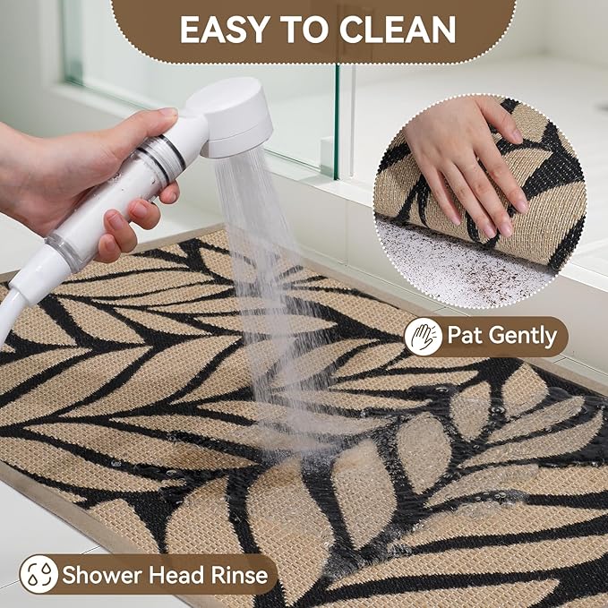 Door Mat Indoor Outside Entrance 17''x30'', Low-Profile Non Slip Outdoor Inside Front Doormat Entryway Mat, Dirt Resistant Absorbent Porch Welcome Entry Mats, Washable Easy Clean, Brown