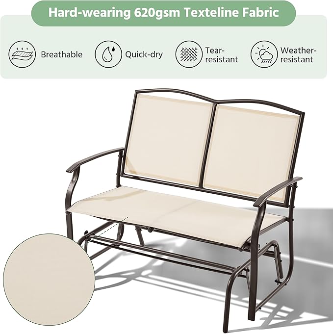 Yaheetech Outdoor Glider 2-Person Outdoor Glider Bench, Patio Chair, Rocking Patio Chairs Outdoor Loveseat for Backyard, Poolside, Garden,Porch, Heavy Duty Steel Frame, Beige