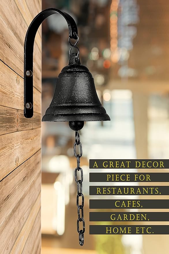 Vintage Cast Iron Dinner Bell as Entry Door Bell, Outside Hanging Decor or Indoor Decoration Wall Antique Farm and Front Gate Bell, Black