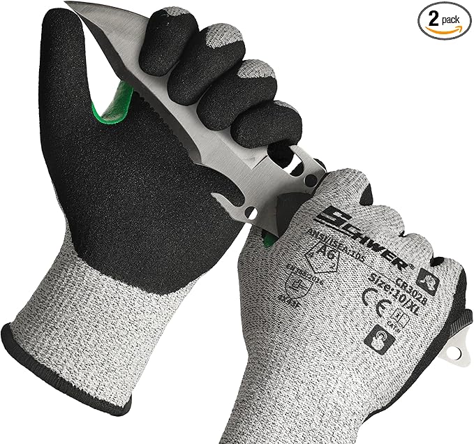 Schwer 2 Pairs Cut Resistant Work Gloves ANSI A6 Cut Proof Glove CR3028, with Reinforced Thumb, Touchscreen Working Gloves for Men and Women Used for Woodworking, Glass Cutting, Construction, XL