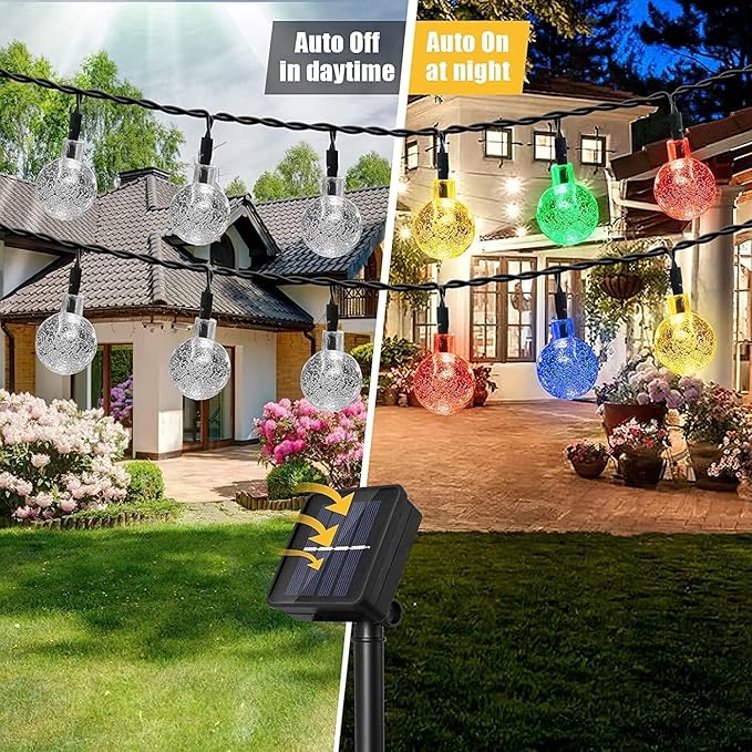 Solar String Lights Outdoor Waterproof, 1 Pack 50 LED 2.3CM 23 FT Each, Solar Powered Patio Lights with 8 Lighting Modes for Garden Yard Porch Wedding Party...(Seven Colors)