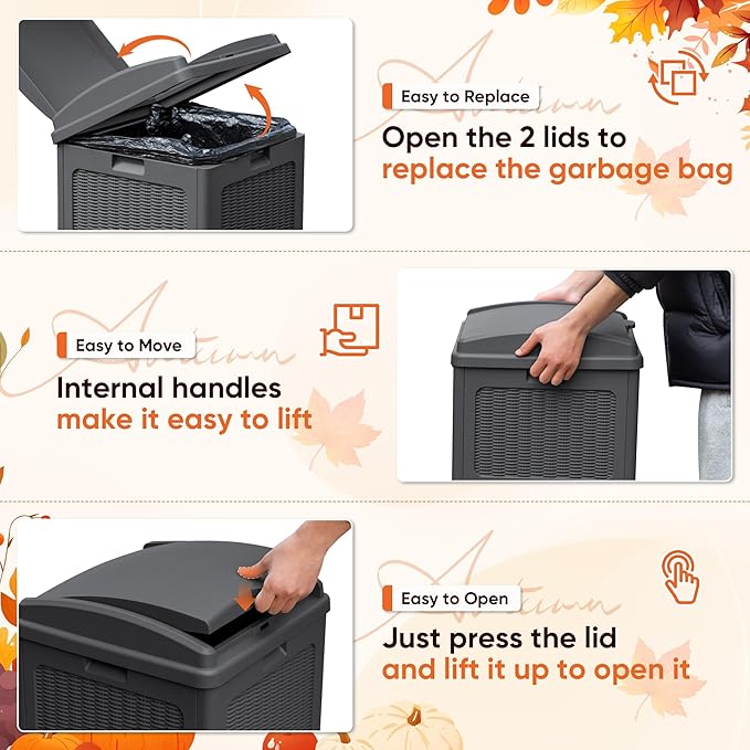 YESHOMY 33 Gallon Resin Outdoor Trash Can with Lid, Hideaway Waterproof Patio Garbage Bin, Gray
