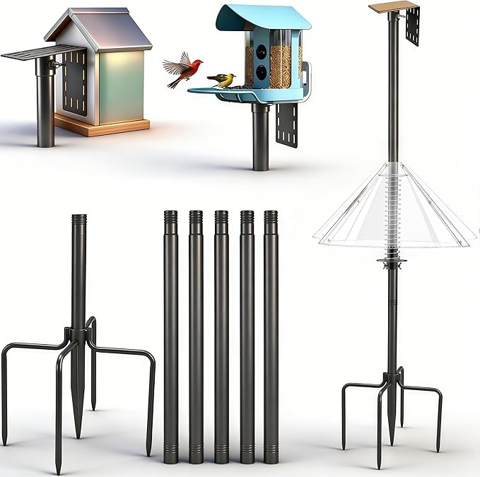 Bird Feeder Pole with Squirrel Baffle 92 Inch Bird House Poles Squirrel Proof for Outdoors Heavy Duty Smart Bird Feeding Station with Stainless Steel Spring Adjustable Height Mounting Pole