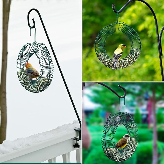 Hugeleaf 2 Pieces Peanut Bird Feeder, Hanging Wreath Feeder Round Metal Whole Wild Bird Feeder with Hanging Hook for Outdoor Birds and Squirrels Feeding, Fat Suet Ball Feeder for Blue Jay, Green