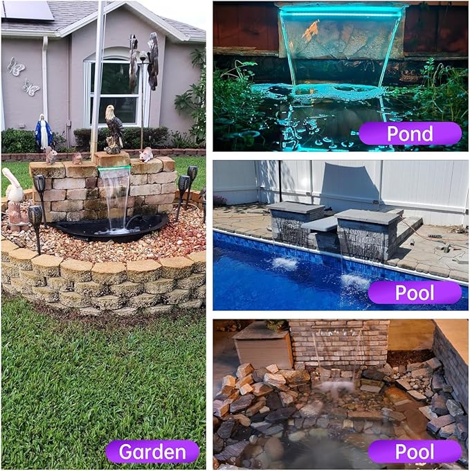Pool Waterfall Spillway Stainless Steel Pond Fountain, APP Control Colorful LED Lighted Outdoor Black Fountains, Water Flow Spillways Kit for Koi Pond, Swimming Pool, Garden-11.8"x7.8"x3.9"