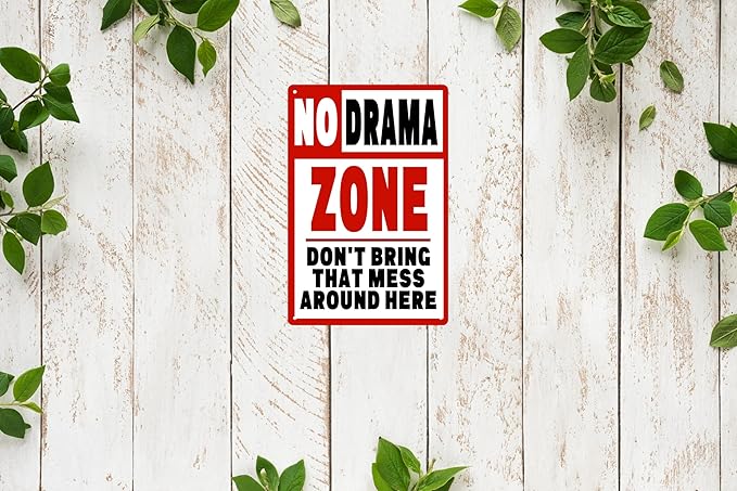 Cute Sign No Drama Mess Zone Warn Vintage Metal Tin Signs Easter Mother's Day Best Gifts for Friends Cafe Bar Pub Bedroom Room Decoration 8X12 in
