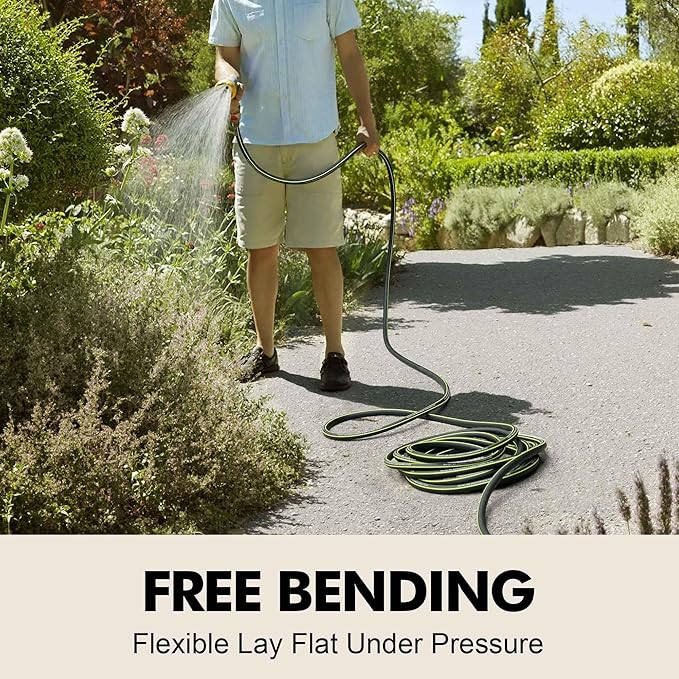 Lightweight Rubber Garden Hose 25 ft, 5/8" Hybrid Rubber Hose with Solid Brass Fitting, Water Hose Pipe for Outdoor, Cleaning & Washing