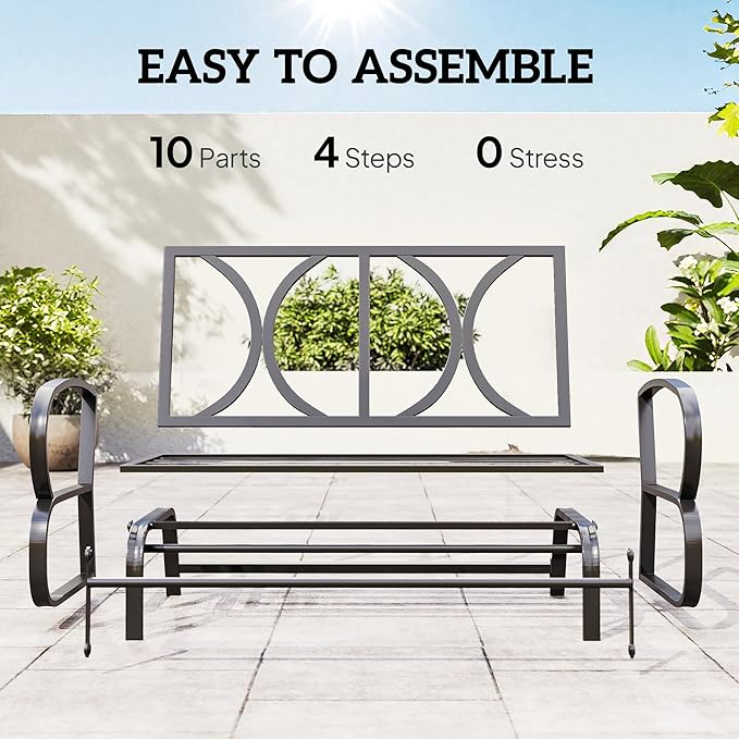 Outsunny Swing Glider Rocking Chair, Double Patio Bench, 2 Person Loveseat with Steel Frame, Cushions, Pillow Armrests, Khaki