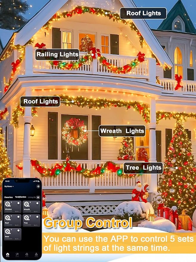 Smart Color Changing Christmas Lights with Remote & App Control, 132FT 400 LED RGB String Lights with Timer, Music Sync Multiple Modes Twinkle Christmas Tree Light Waterproof Indoor Outdoor Xmas Decor