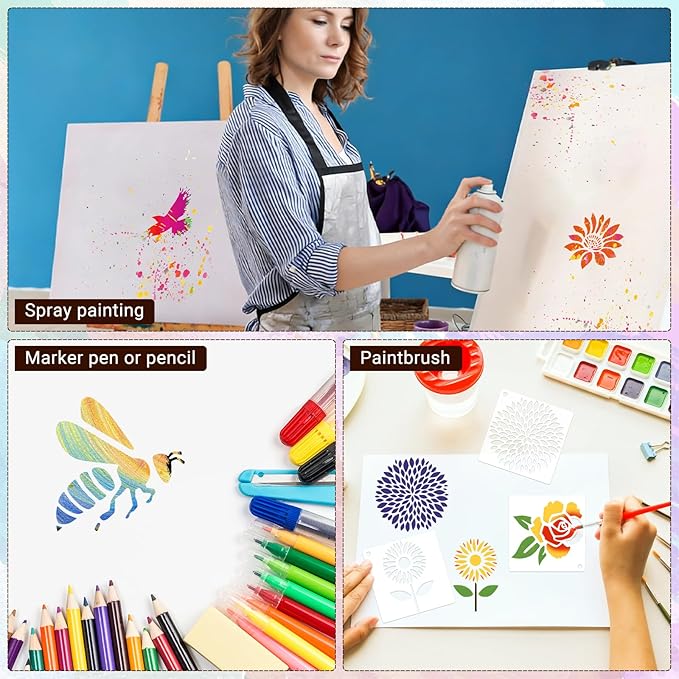80 Pcs 3 Inch Stencils for Painting on Wood, Butterfly & Flower Stencils for Crafts Reusable Drawing Stencil for Kids Classroom Projects, Fabric Art, Wood Signs, Wall Murals