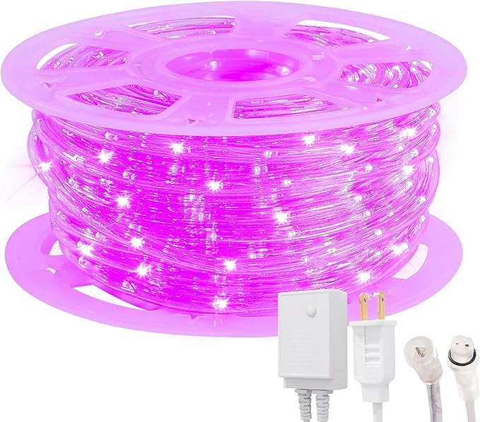 Waterproof LED Rope Lights, Connectable & Flexible with 8 Modes, Outdoor Lighting for Deck, Garden, Pool, Patio & Christmas Decor (Purple, 100ft)