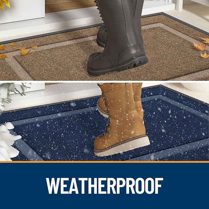 OLANLY Front Door Mat Indoor Outdoor Entrance, Waterproof All-Season, All-Weather Doormat, Sturdy Natural Rubber, Fade Resistant, Low Profile, Easy Clean Patio Porch Entryway Mat, 36x24, Blue
