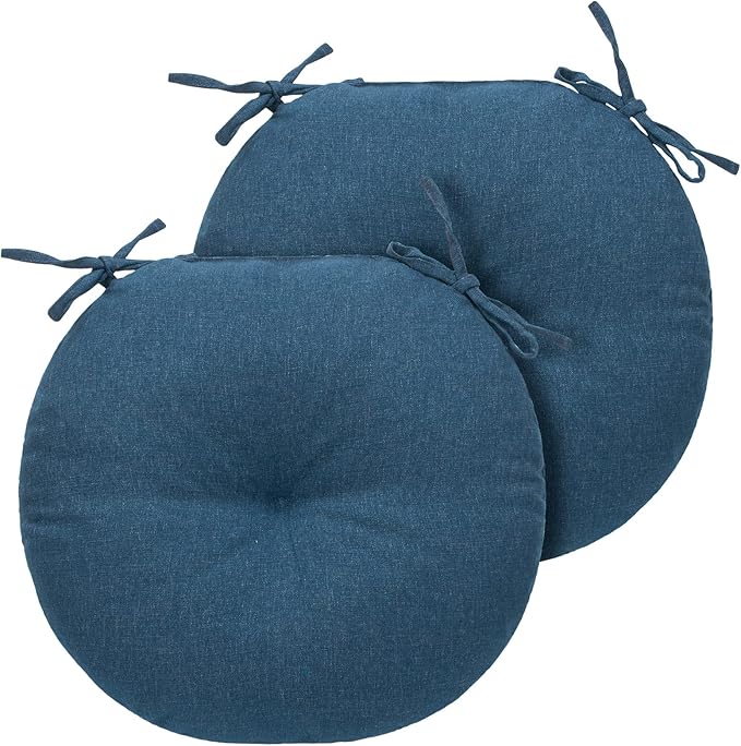 Bistro Chair Cushions 15 inch,Set of 2,Tufted Round Chair Cushions with Ties,15"x15"x4",Water Resistant Round Seat Cushion for Barstool Chairs,Patio Garden Kitchen Outdoor Furniture(Denim Blue)