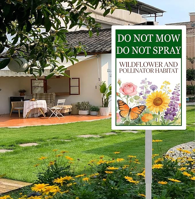 Do Not Mow Do Not Spray Wildflower and Pollinator Habitat Yard Sign With Stakes Rustproof Reflective Aluminum Pollinator Friendly Garden Sign Stand Outdoor 8x12 In