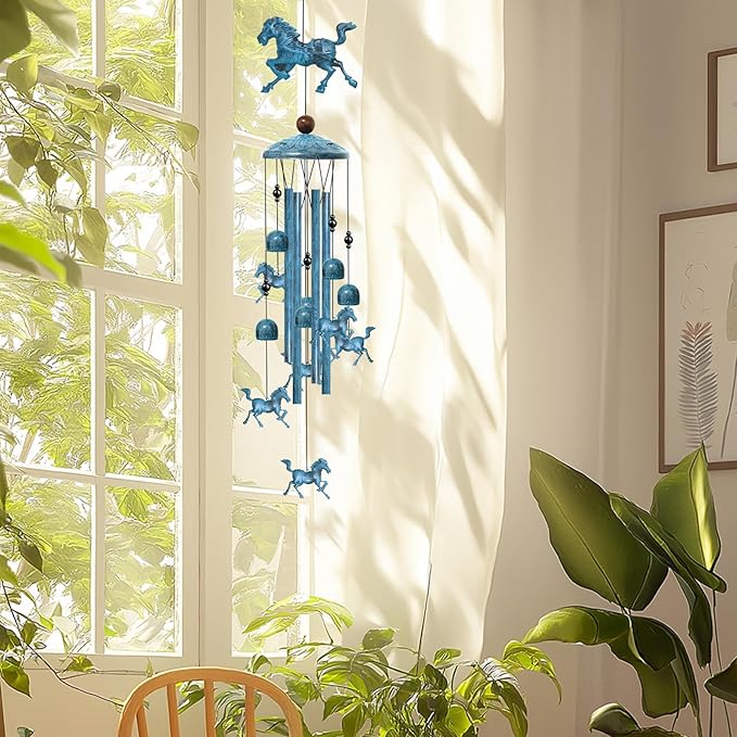 Horse Windchimes Outdoors, Decorative Wind Chimes Horse Gifts for Women/Men, Memorial/Birthday Gifts, Garden Decor for Outside, Patio or Yard, Durable Chimes for Outdoors