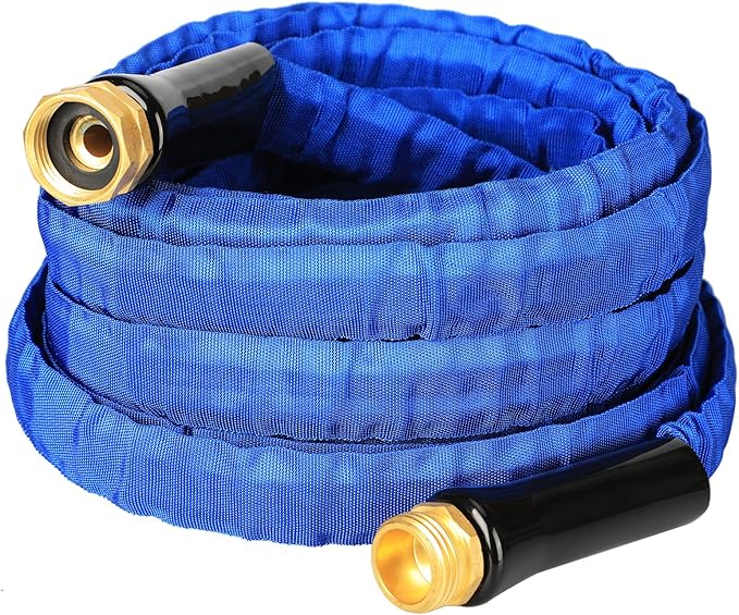 YOTOO Garden Hose 25FT, Lightweight, Durable, Flexible, Non-Expanding, Kink-Free Water Hose with Solid Brass Fittings for Outdoor, Watering flants and flowers, Car Wash，Blue