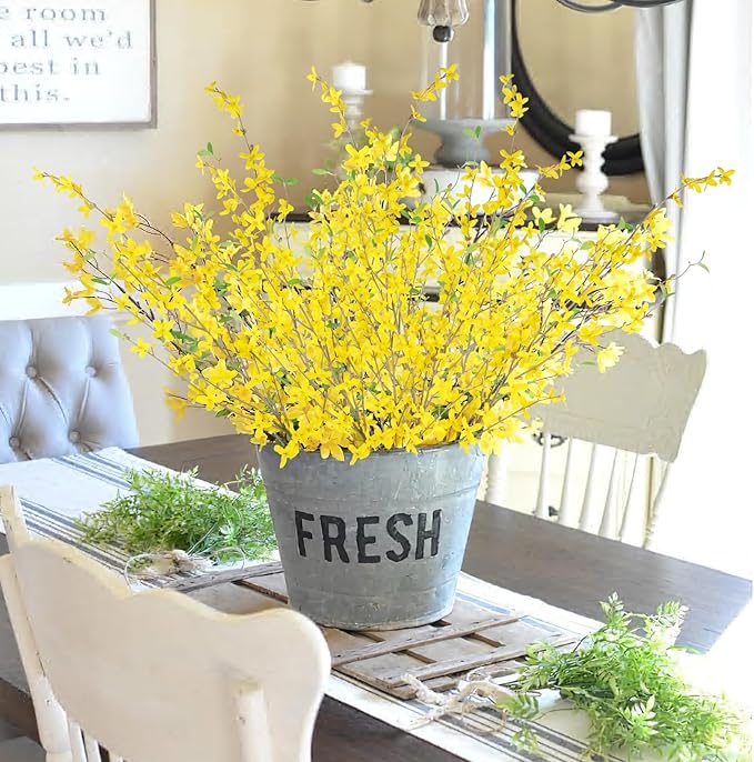 CISDUEO 3 Pcs Artificial Forsythia Flower Branches Artificial Flowers Yellow Silk Long Stem 39.4 Inch Fake Jasmine Spring Flowers Artificial Orchids for Wedding Floral Arrangement Party Table Decor